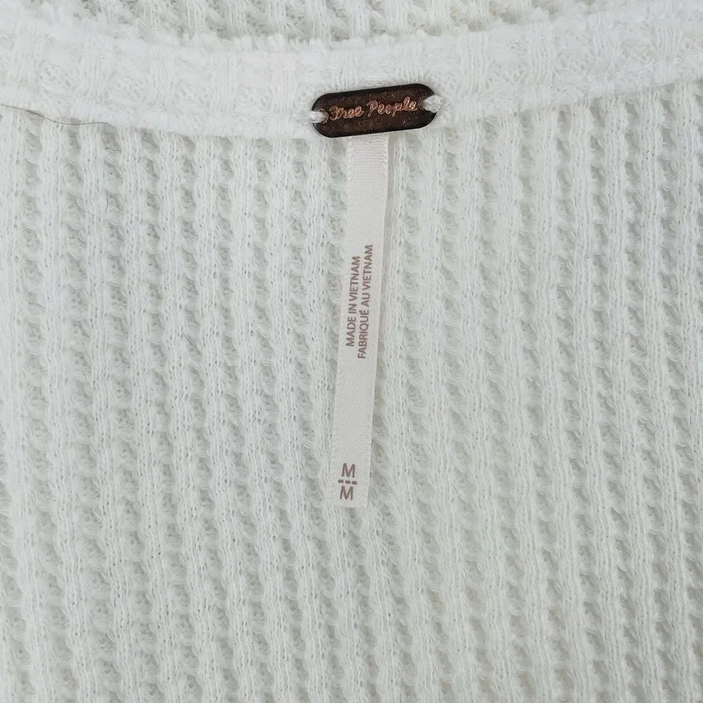 NWT Free People Women’s M Ivory Waffle Knit Lace Button Front Top Boho Coastal